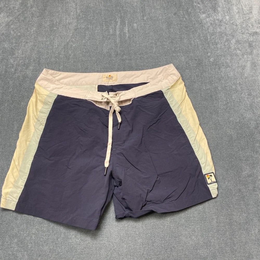 Marine Layer Board Shorts Mens 34 Navy Blue Drawstring Waist Flat Front Summer